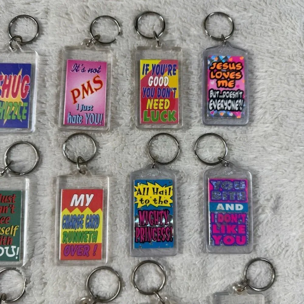 Vtg 90s Y2K  Novelty Keychain Lot Funny Sarcastic Quotes Sayings